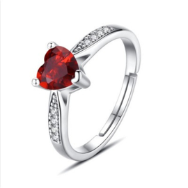 Verstelbare ring Hart vorm CZ Stone Geboortesteen Cubic Zirconia 925 Sterling Silver Januari