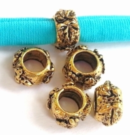 Per stuk European Jewelry kraal metaal rondel met bloemen antiek goud 8 mm