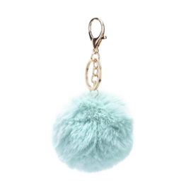 Super zachte fluffy sleutelhanger  licht goudkleur c.a. 138mm blauw