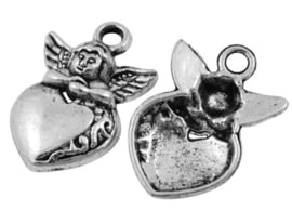 4 x Prachtige Tibetaans zilveren bedel "hart" met engel 24,5 x 16,5 x 4mm Gat: 2,5mm