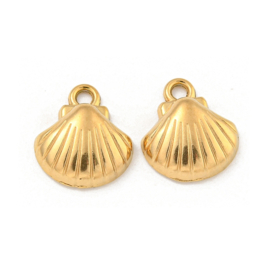 1 x Ion Plating (IP) RVS 304 schelp bedel Real 18k Gold Plated, 12,5 x 11 x 4mm oogje 2mm