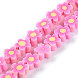 10 x Handgemaakte polymeer kralen bloem 9,5 x 4,4mm (gat Ø1,7mm) Pink