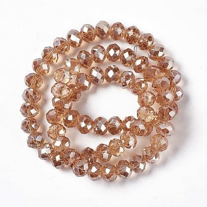 1 x Streng met ca. 70-72 stuks glaskralen facet rondelle briolette kristal - 10 x 7 mm, gat 1mm - Camel