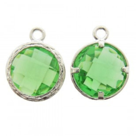 Bedel metaal cubic zirconia facet groen 13x17mm zilverkleur