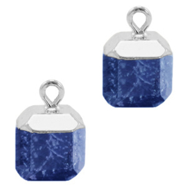 1 x Natuursteen hangers square Dark blue-silver Lapis Lazuli
