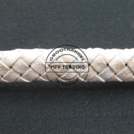 1 x DQ Leer Ovaal gevlochten 10 x 6 mm 100cm Vintage wit