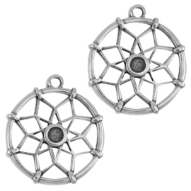 2x DQ metalen bedels dreamcatcher ca. 21 x 18mm  (voor Swarovski SS16 flatback) antiek zilver kleur