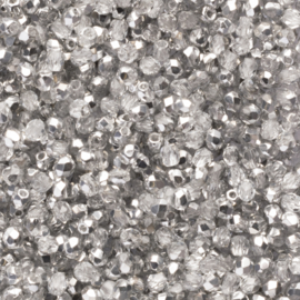 30  x ronde  Tsjechische kralen facet kristal afm: 3mm Kleur: zilver gat c.a.: 1mm