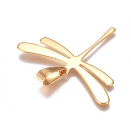 1 x RVS 304 Libelle bedel 32 x 45 x 1mm, Goud kleur, met bails hanger:  10 x 4,5mm