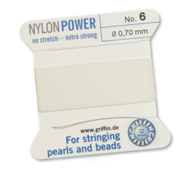 Nylon Power no stretch - extra strong 2 meter met naald  No: 6 Ø 0,70mm wit