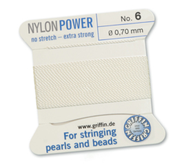 Nylon Power no stretch - extra strong 2 meter met naald  No: 6 Ø 0,70mm wit 