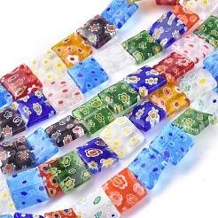 10 x Millefiori glas kralen – plat vierkant – 10 x 4 mm – gat ca. 0,8 mm – mix kleuren
