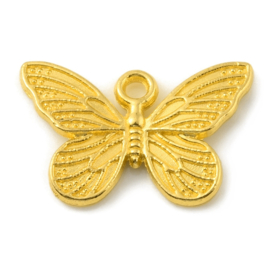 5 x Metalen vlinder bedel goud kleur 10,5 x 16 x 1,5mm oogje: 1,4mm