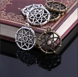 2x DQ metalen bedels dreamcatcher ca. 21 x 18mm  (voor Swarovski SS16 flatback) geel koper kleur