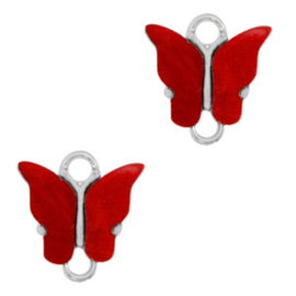 2 x Resin hangers tussenstuk vlinder Silver-red