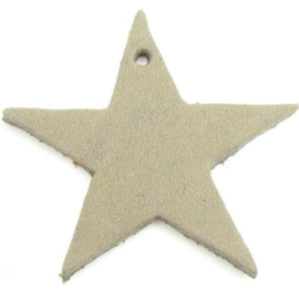 2 x DQ leer hanger ster 4,5 cm x 2 mm Grey Beige