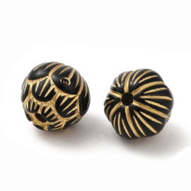 10 x Acryl kralen bloem 10,5 mm – gat 1,8 mm – zwart/goudkleur