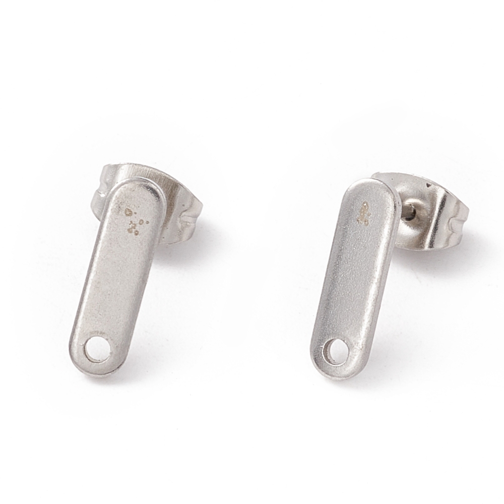 2 x oorbelsteker rechthoek – ca. 12 x 3,5 mm – oogje: 1,4 mm – steker: 0,8 mm – rvs – roestvrijstaal kleur