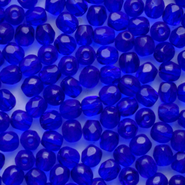 30  x ronde Tsjechische kralen facet kristal afm: 4mm Kleur: blauw gat c.a.: 1mm