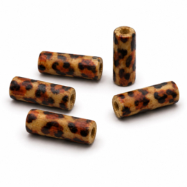 25 x Afrikaanse houten kralen cilinder 16 x 6 mm – gat ca. 2,5 mm – bewerkt met print