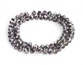 1 x Streng met ca. 72 glaskralen facet rondelle briolette kristal – 8 x 5 mm – gat 1 mm – Black AB Plated