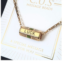 1 x C.U.S® Sieraden message beads "luck" & clover Goud (nikkelvrij)