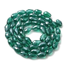 1 x Streng druppelvormige glaskralen 11 x 8 mm – gat 1 mm – teal – ca. 57–59 stuks