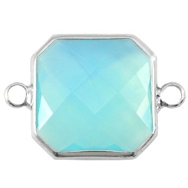 Crystal glas tussenstukken vierkant 16x16mm Aqua blue opal-Silver  (Nikkelvrij)