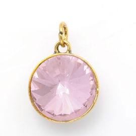Geboorte steen hanger prachtig kristal facet 18 x 12mm - Oktober Roze Goudkleur