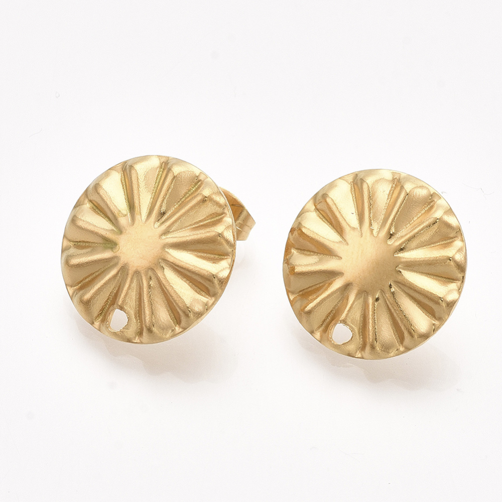 2 x oorbelsteker plat rond – Ø 17 mm – oogje: 1,8 mm – steker: 0,7 mm – 304 roestvrij staal – goudkleur