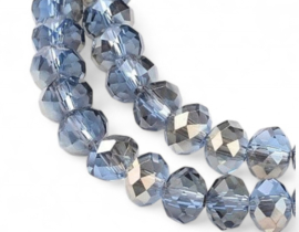 1 x Streng met ca. 72 glaskralen facet rondelle briolette kristal – 8 x 5 mm – gat 1 mm – Light Blue AB Plated