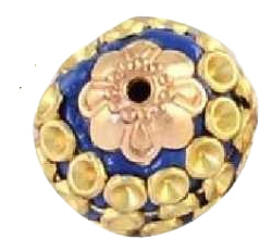 Bohemian kraal of Kashmiri kraal blauw met goud, 16 mm, gat 1,5 mm