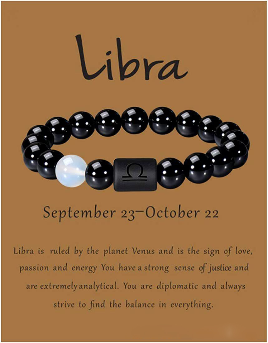 Weegschaal | Libra | 23 september – 22 oktober | elastisch armbandje van opaliet en zwarte agaat – ca. 0,8 x 6 cm