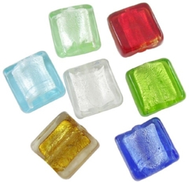 10 stuks zilverfolie glaskralen 12 x 12mm gat 2mm mix kleuren  assortiment