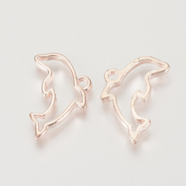 2 x Rose Gold bedeltje van een  dolfijn 22 x 13,5 x 2mm gat 2mm