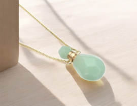 Gedenk hanger mini urn van edelsteen Aventurine A (ook de dop) met goudkleur RVS ketting