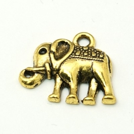 4 x Tibetaans zilveren bedel van een olifant  17 x 13 x 3mm gat: 2mm goudkleur
