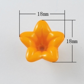 10  x Prachtige acryl bloem kelk 18 x 18 x 12mm, Gat: 2mm oranje