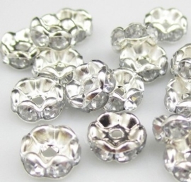 50 x verzilverde rondellen 6 x 3 mm kristal kleur gat: 1,5mm