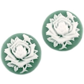 2 x Camee rond 20 mm Donker turquoise / wit 20mm