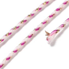 1 rol Metallic gevlochten koord – katoen/polyester mix – 1,5 mm – Light Coral met goudkleurige draad – 4 meter
