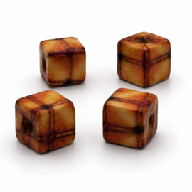 25 x Afrikaanse houten kralen kubus 10 x 10 mm – gat ca. 3 mm – bewerkt met print