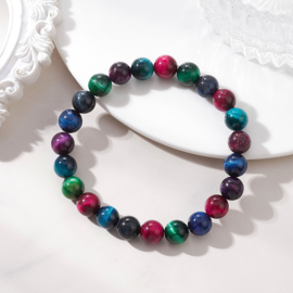 1 x Armband tijgeroog kralen 8 mm – gemixte kleuren