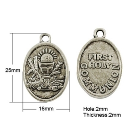5 x Tibetaans zilveren 1e heilige communie muntje 25 x 16 x 2mm Gat: 2mm