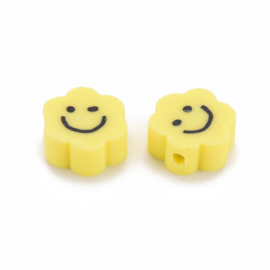 40 x vrolijke handgemaakte gele polmeerklei smile kralen c.a. 10 mm gat 1,4mm