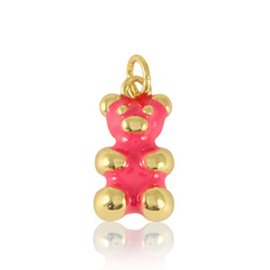 1 x Brass TQ metaal bedels bear enamel Gold-neon pink