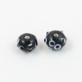 5 x Lampwork kraal plat rond met dots 12 x8mm