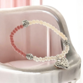 Elastische Biba Armband 4mm kralen met antiek zilverkleur onderdelen