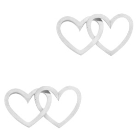 1 stuks Roestvrij stalen (RVS) Stainless steel bedels/tussenstuk double heart zilver