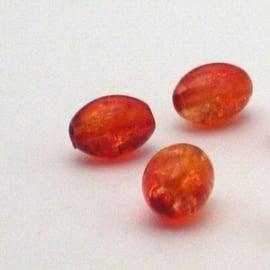 30 stuks crackle glas kralen ovaal 11 x 8,5mm rood